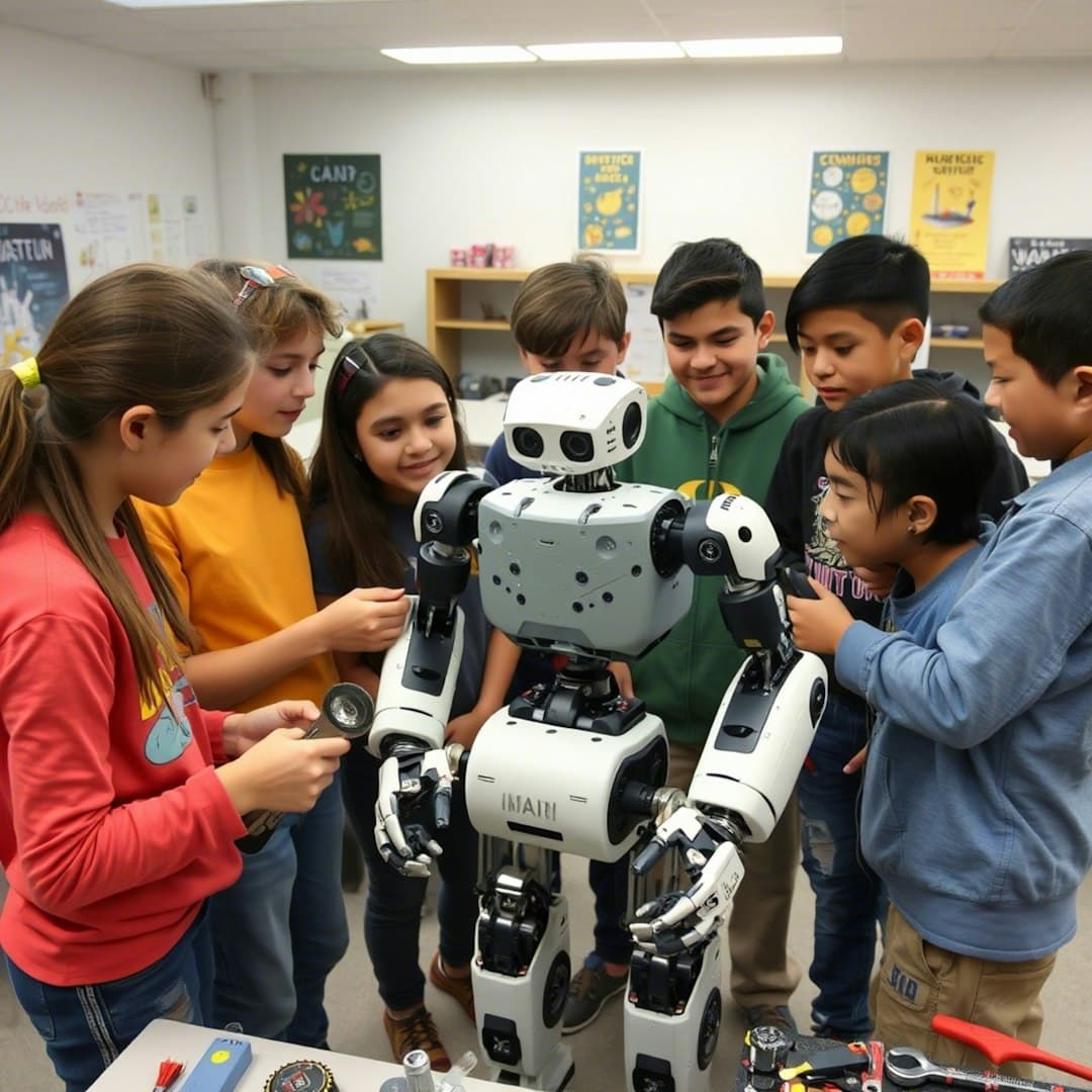 Students learning robotics